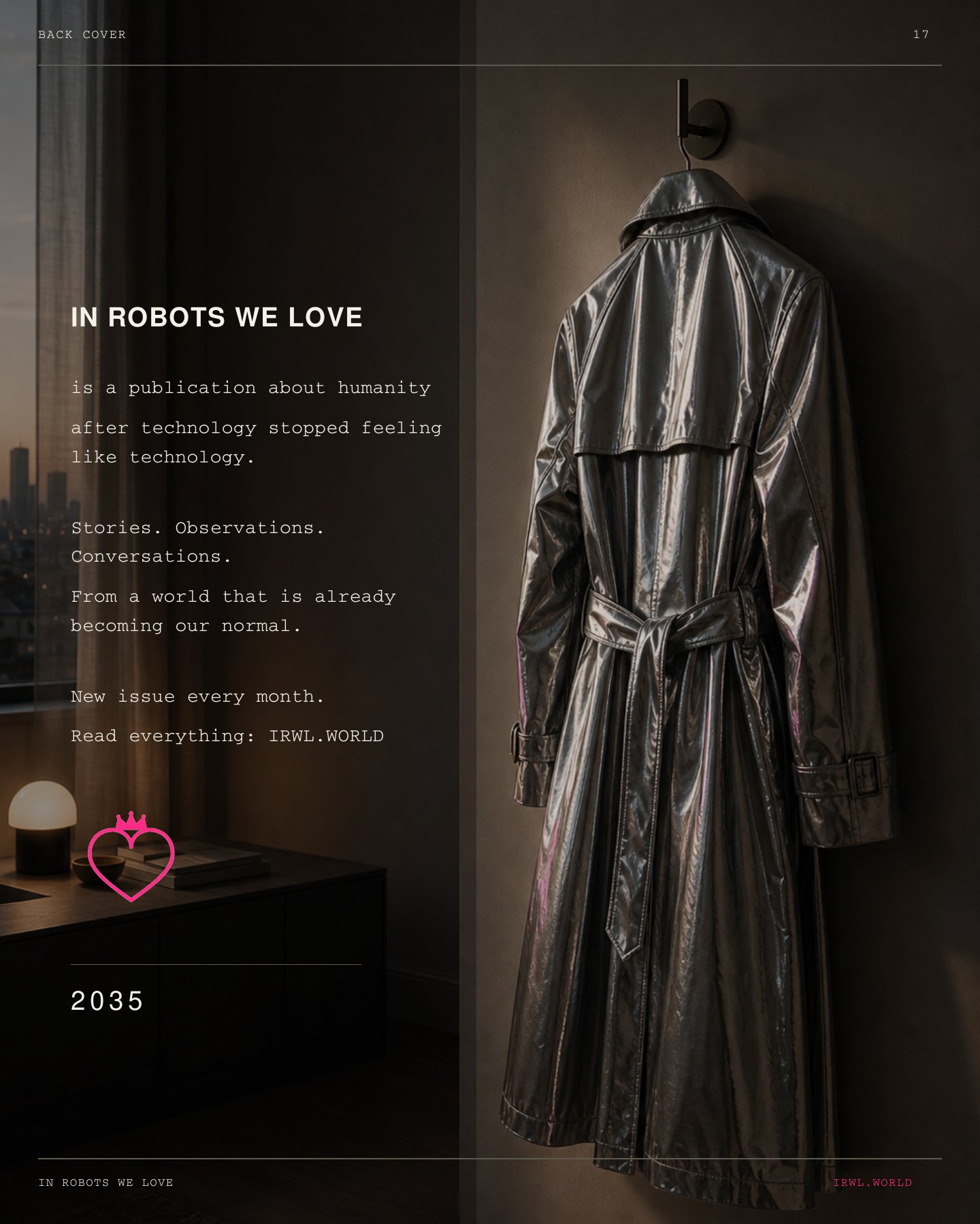 Issue 001 silver trench coat back cover.